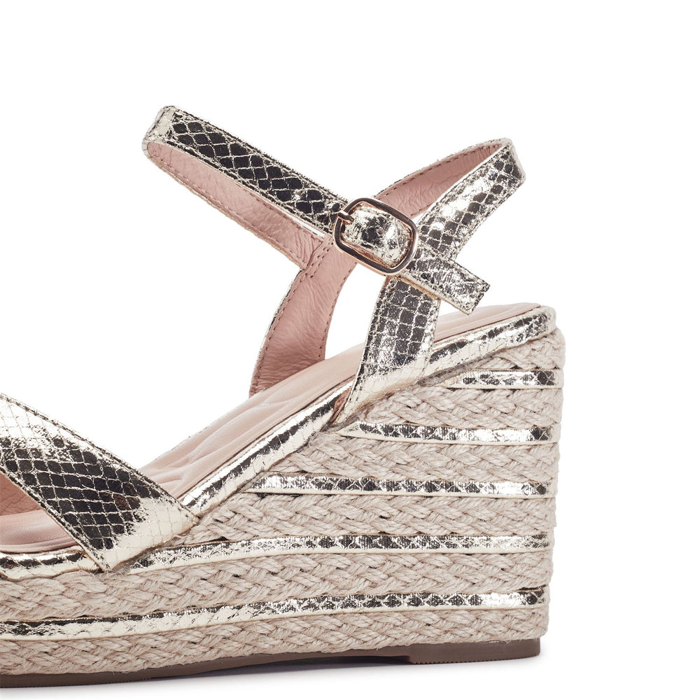 Maylia Gold Snake Print Sandals