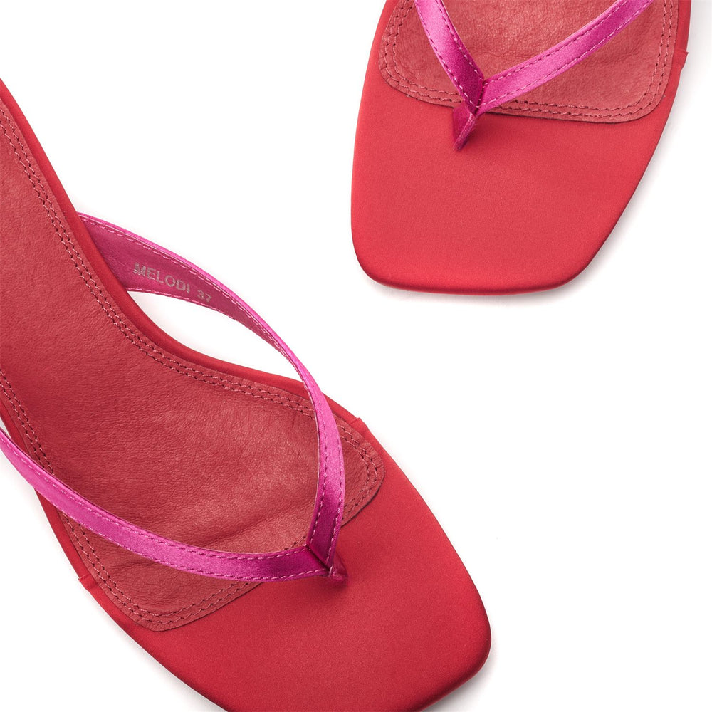 Melodi Pink-Red Satin Sandals