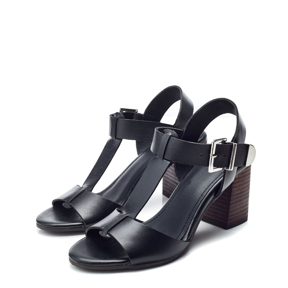 Molliey Black Leather Sandals