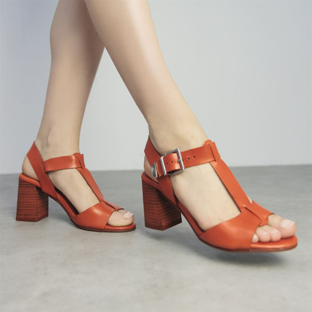 Molliey Orange Leather Sandals