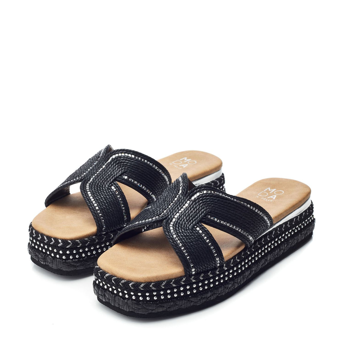 Naiah Black Textile Sandals