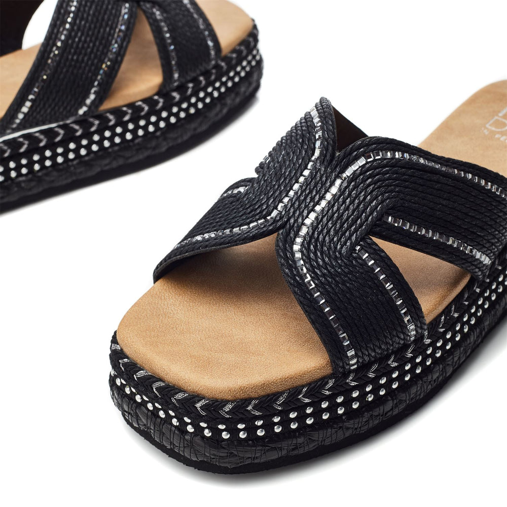 Naiah Black Textile Sandals