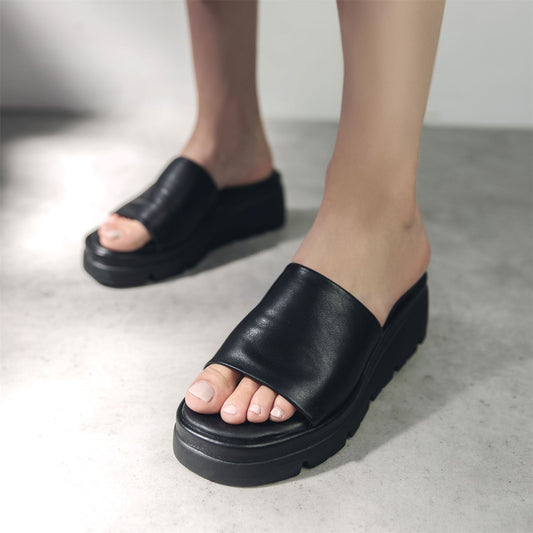 Namya Jet Black Leather Sandals