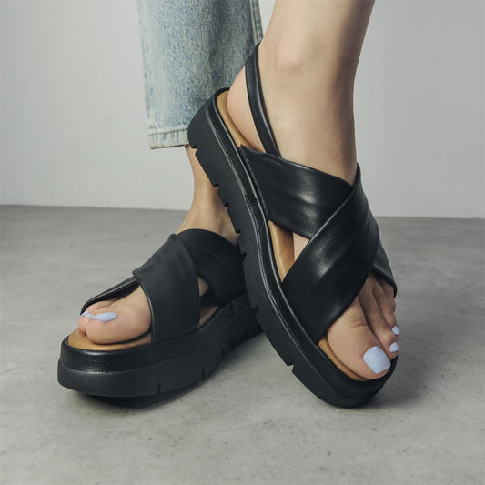 Nettina Black Leather Sandals