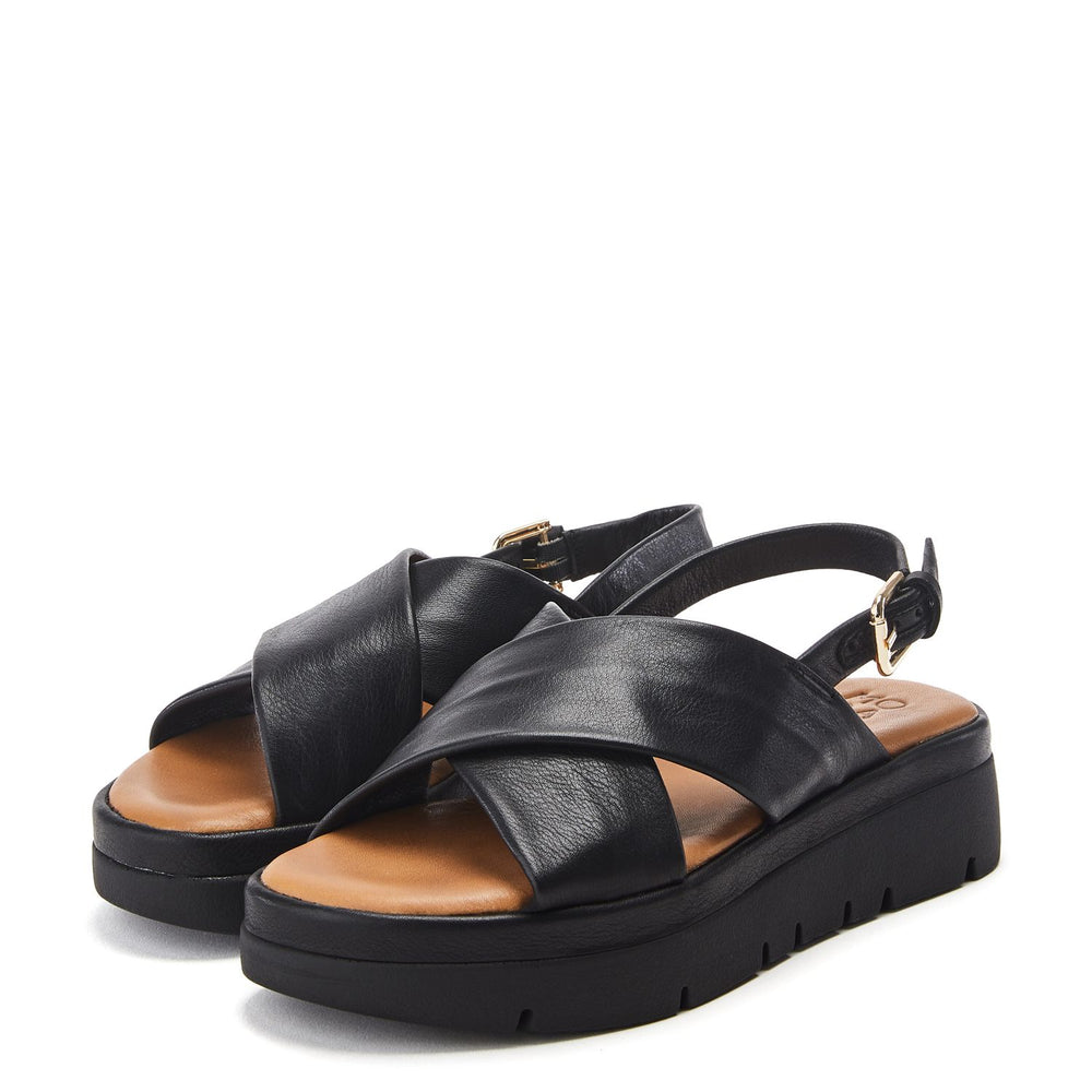 Nettina Black Leather Sandals