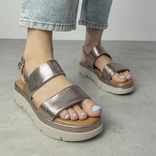 Netty Pewter Leather Sandals