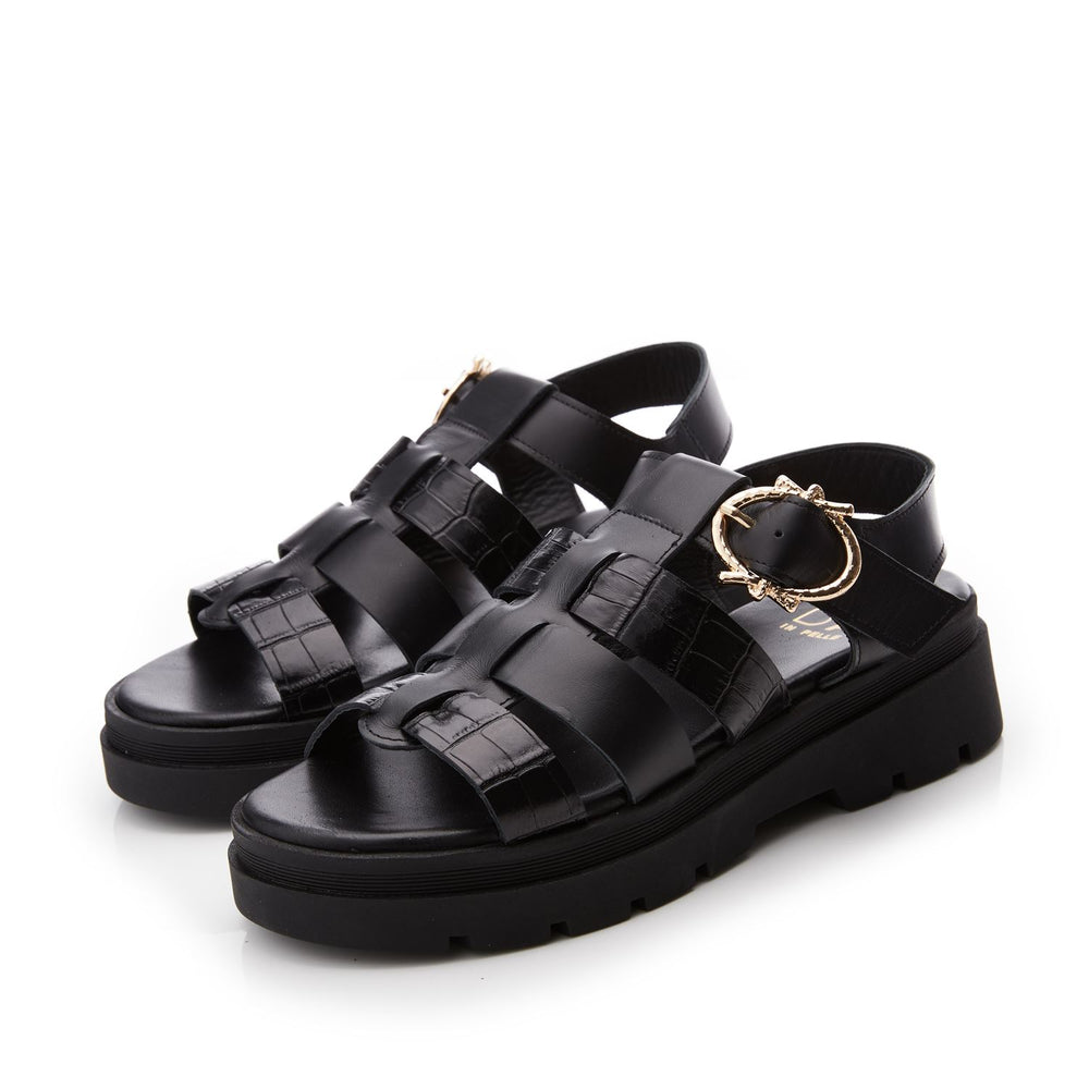 Obsidian Black Leather Sandals