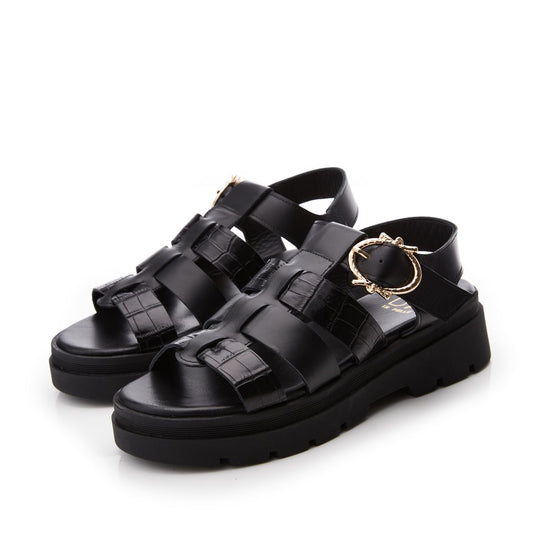 Obsidian Black Leather Sandals