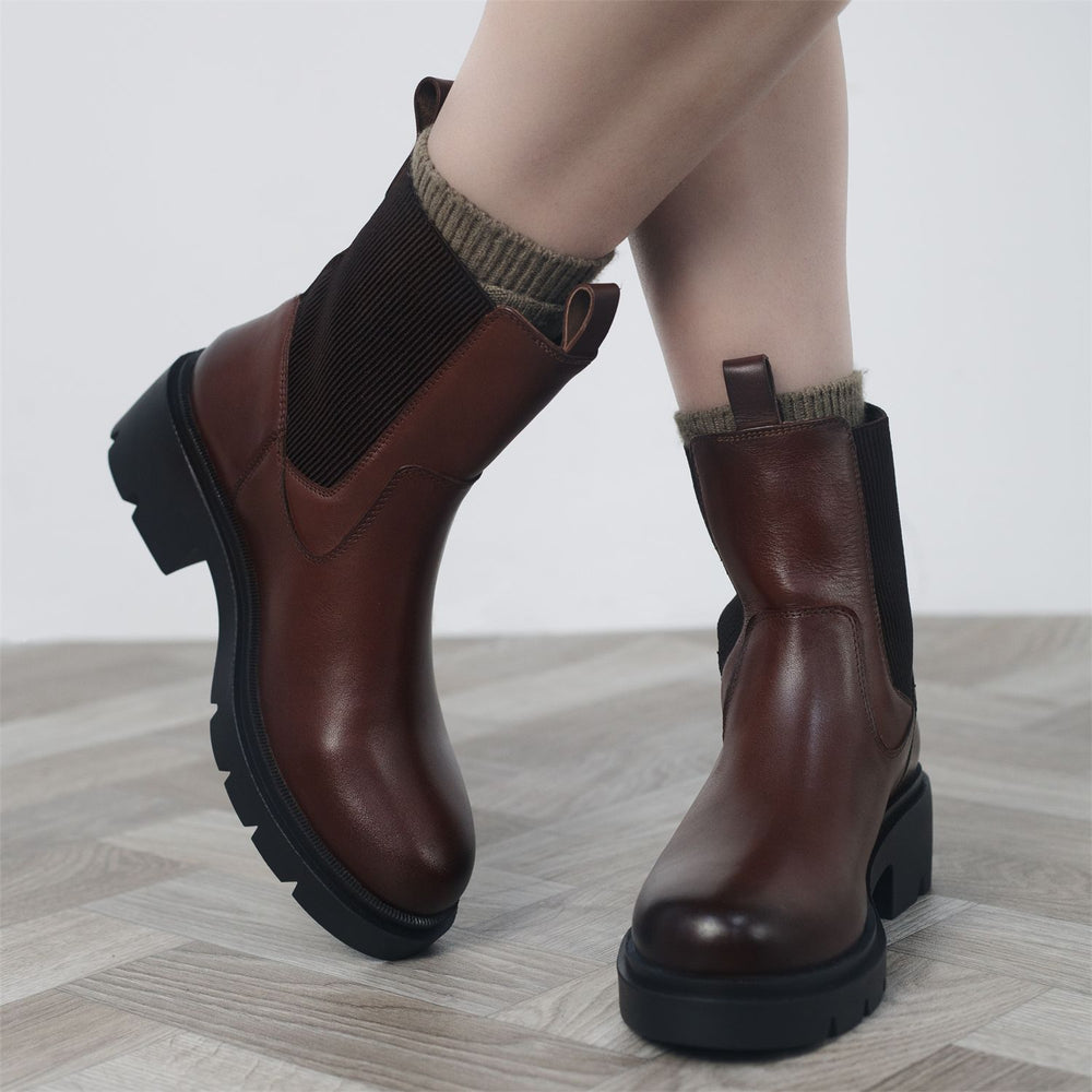 Olliia Dark Tan Leather Boots