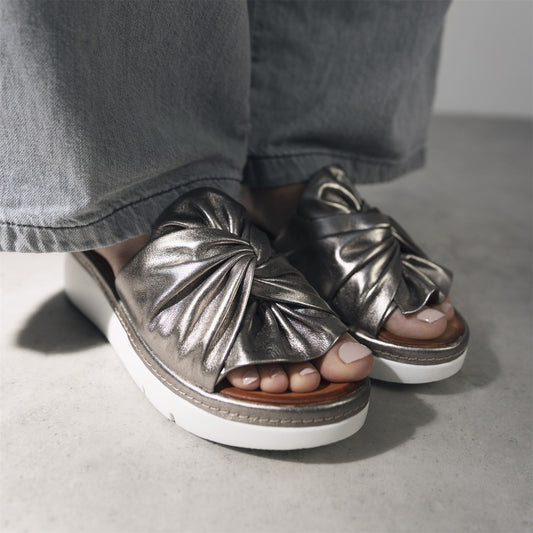Ollin Pewter Metallic Leather Sandals