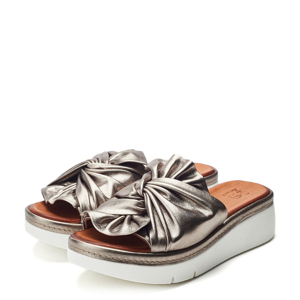 Ollin Pewter Metallic Leather Sandals