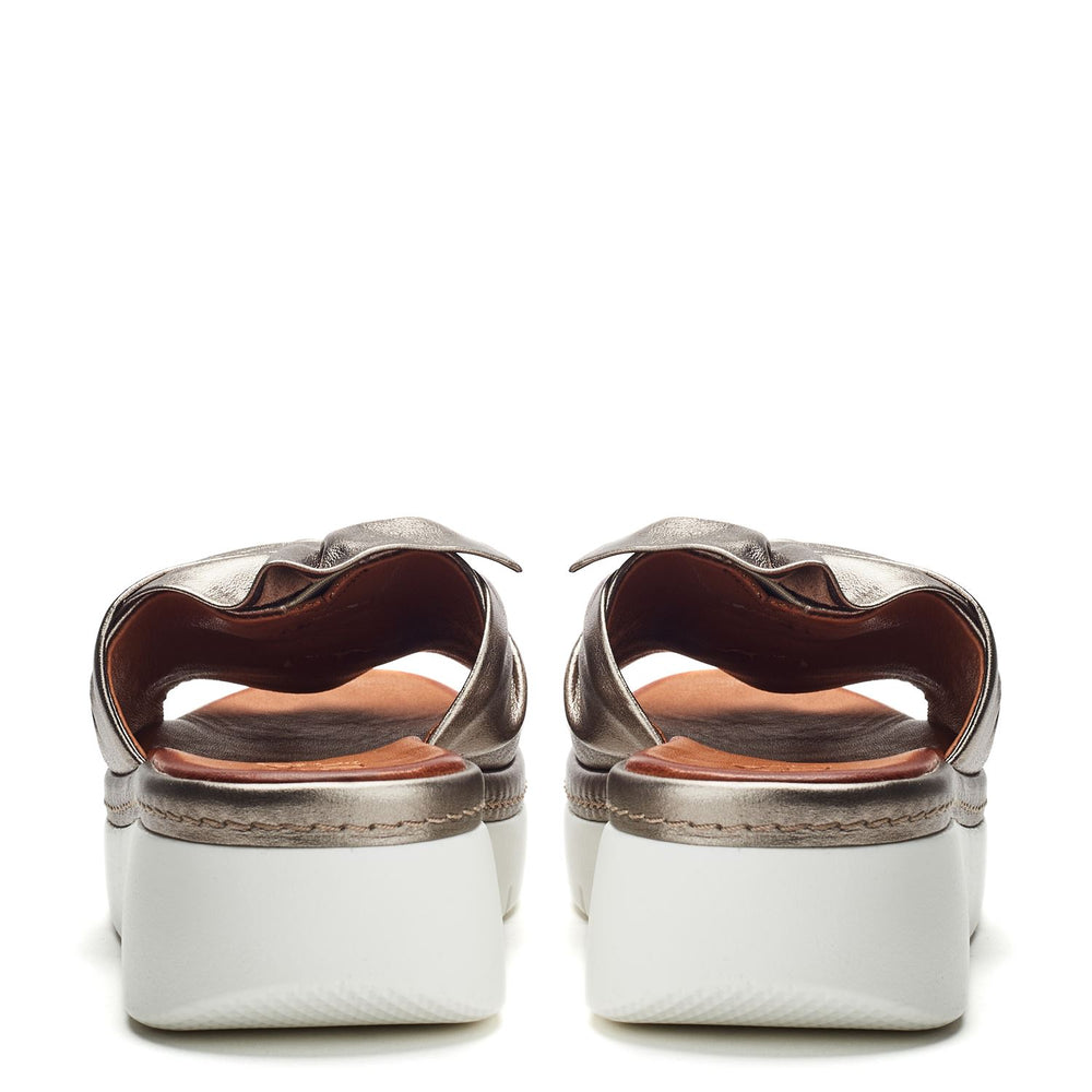 Ollin Pewter Metallic Leather Sandals