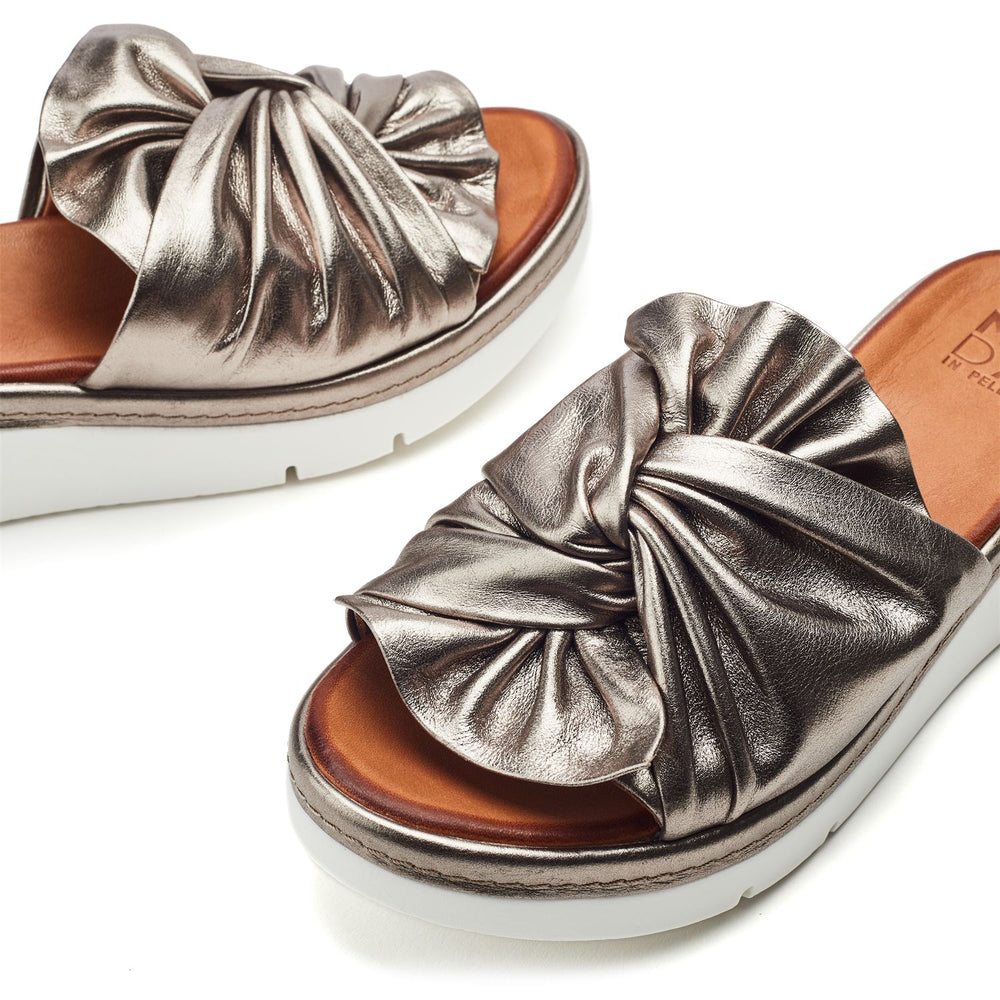 Ollin Pewter Metallic Leather Sandals