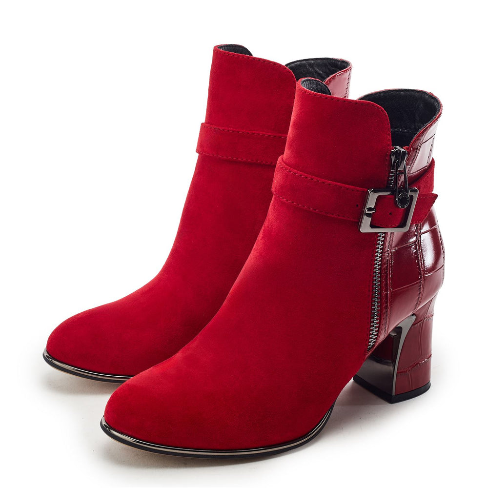 Parthenia Dark Red Alcantara Boots