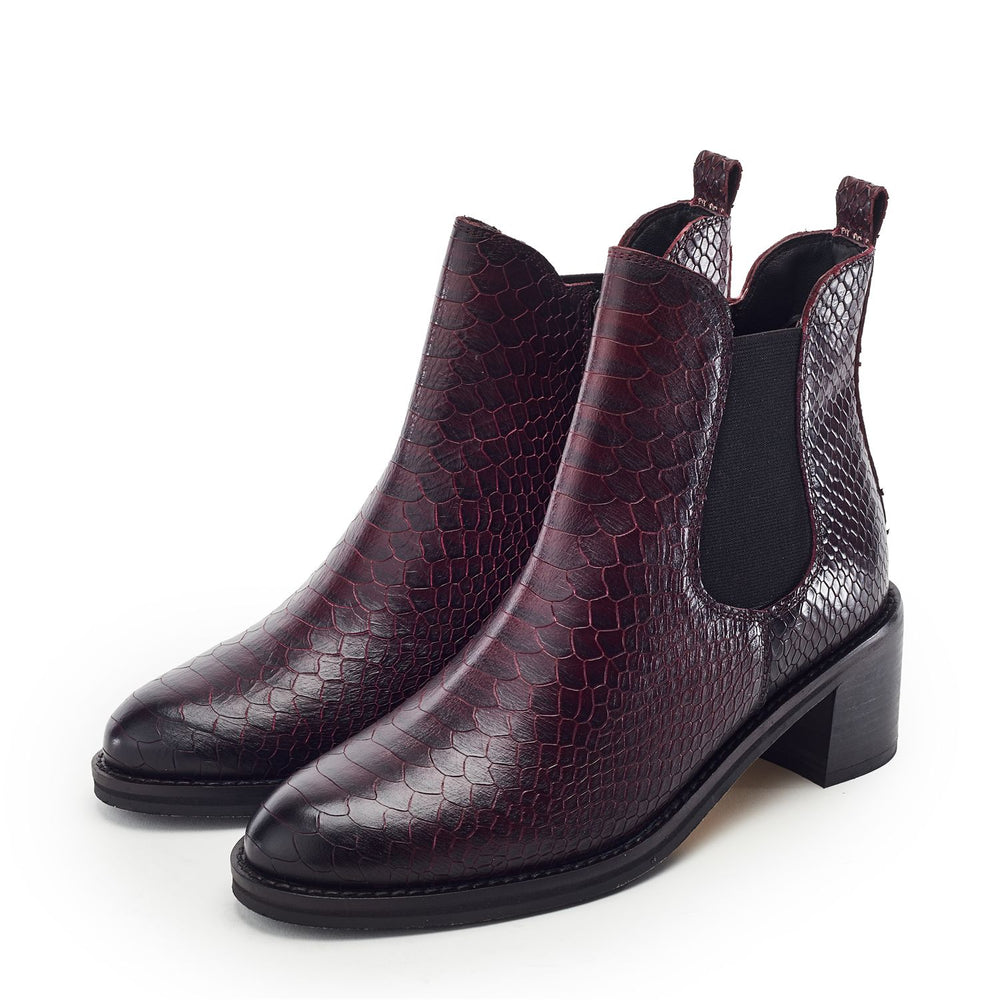 Payten Burgundy Snake Print Leather Boots