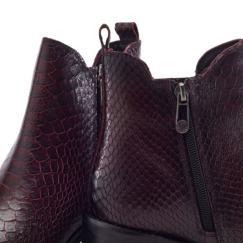 Payten Burgundy Snake Print Leather Boots