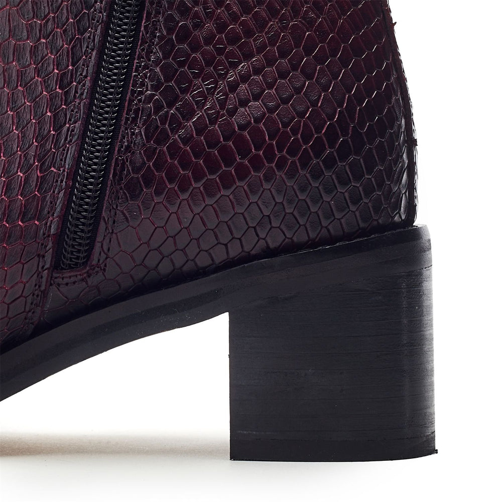 Payten Burgundy Snake Print Leather Boots
