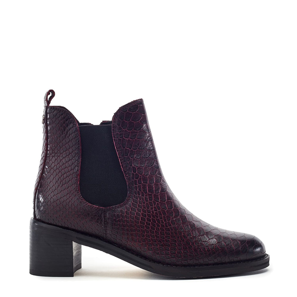 Payten Burgundy Snake Print Leather Boots