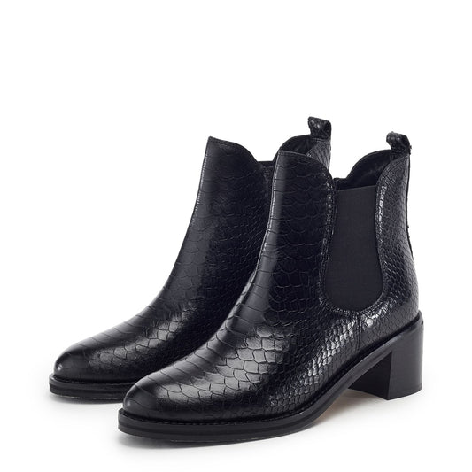 Payten Black Snake Print Leather Boots