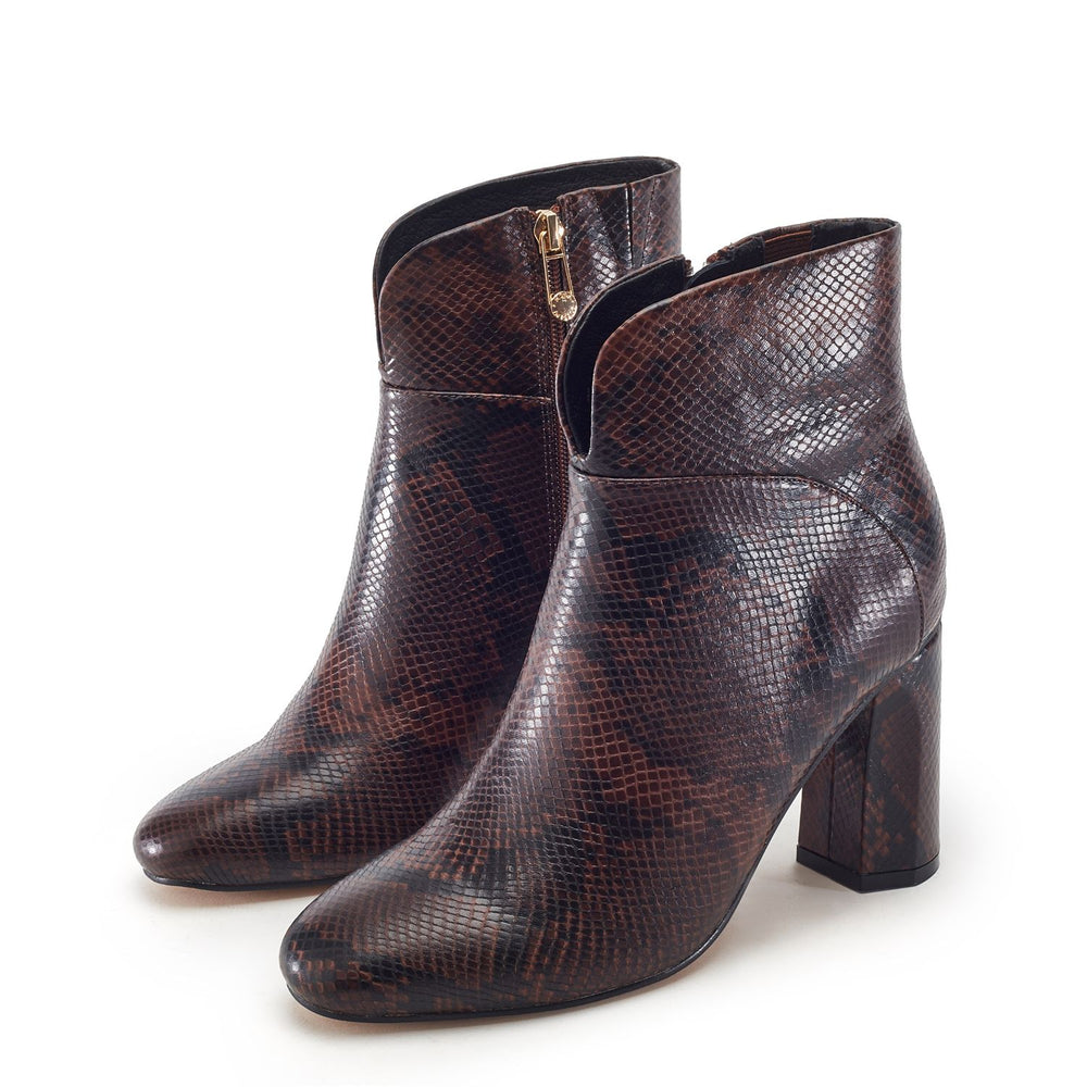 Percival Dark Brown Snake Print Boots