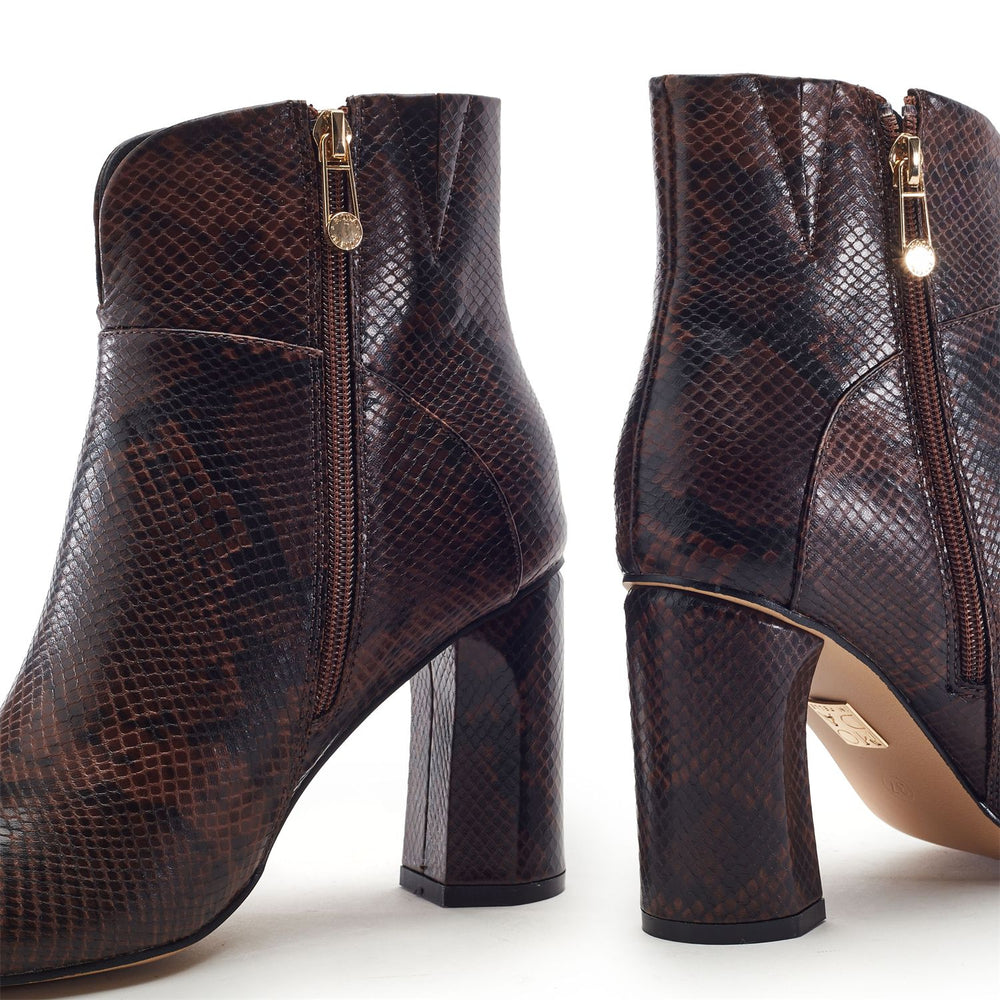 Percival Dark Brown Snake Print Boots