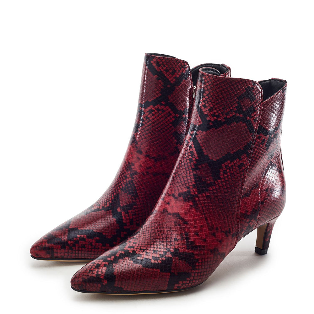 Philomena Dark Red Snake Print Boots