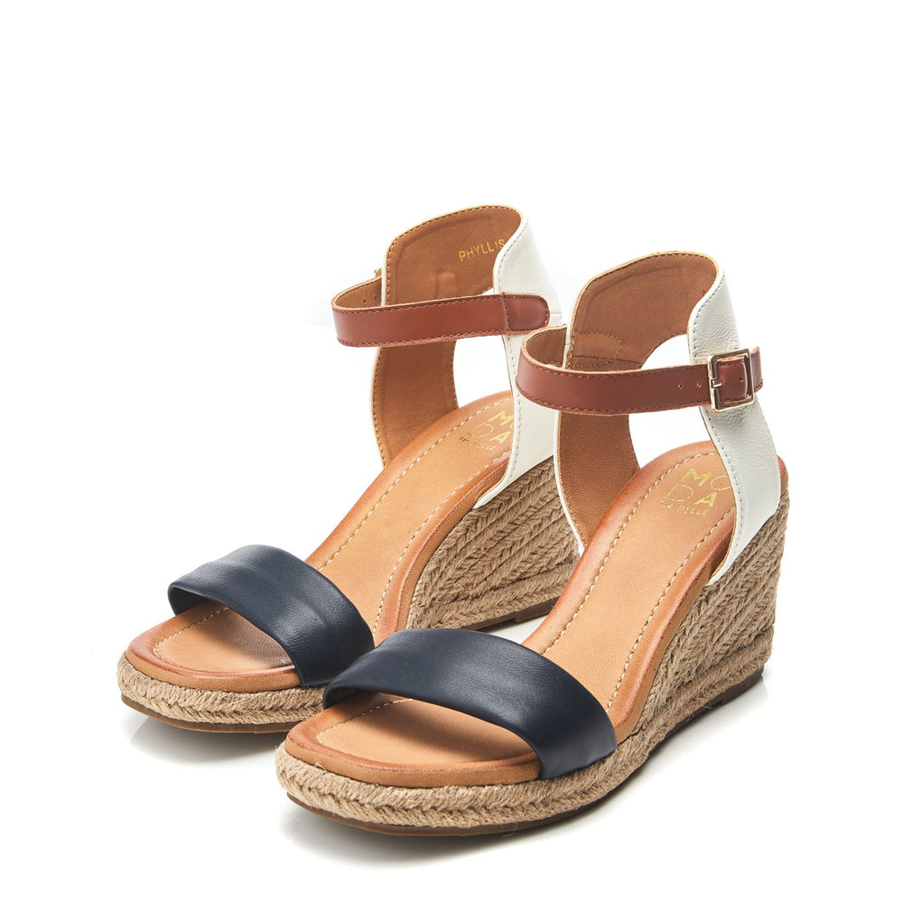 Phyllis Navy-White Leather Sandals