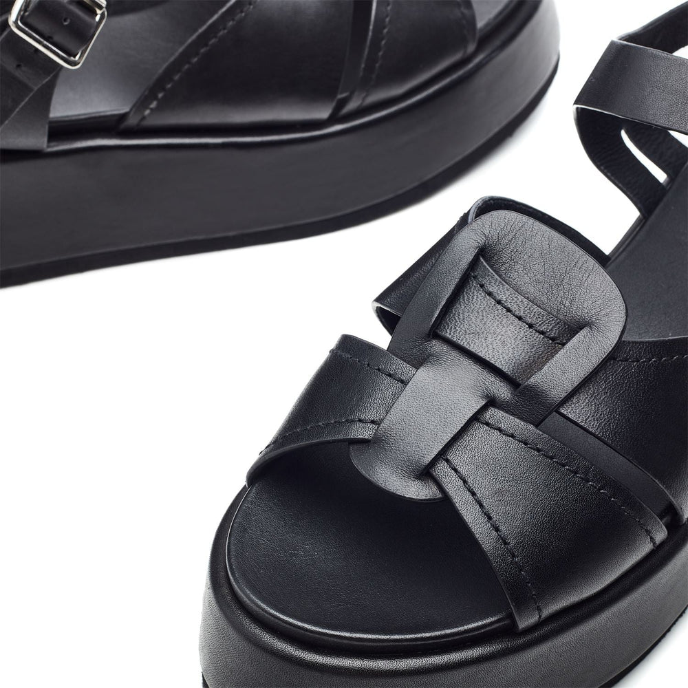 Pippaa Black Leather Sandals