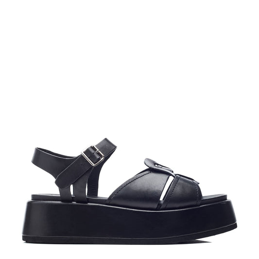 Pippaa Black Leather Sandals