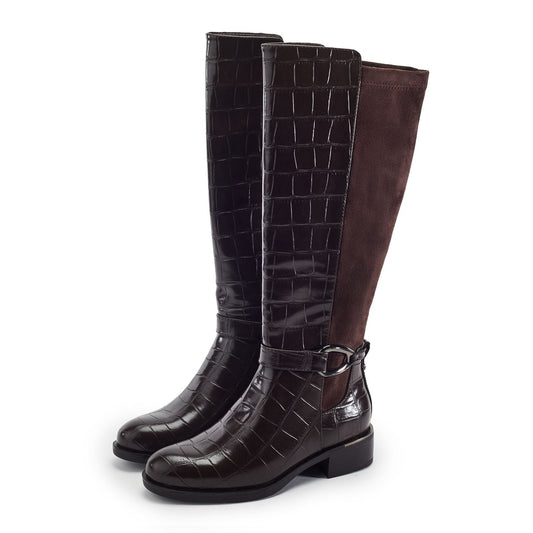 Ripley Dark Brown Croc Print Porvair Boots