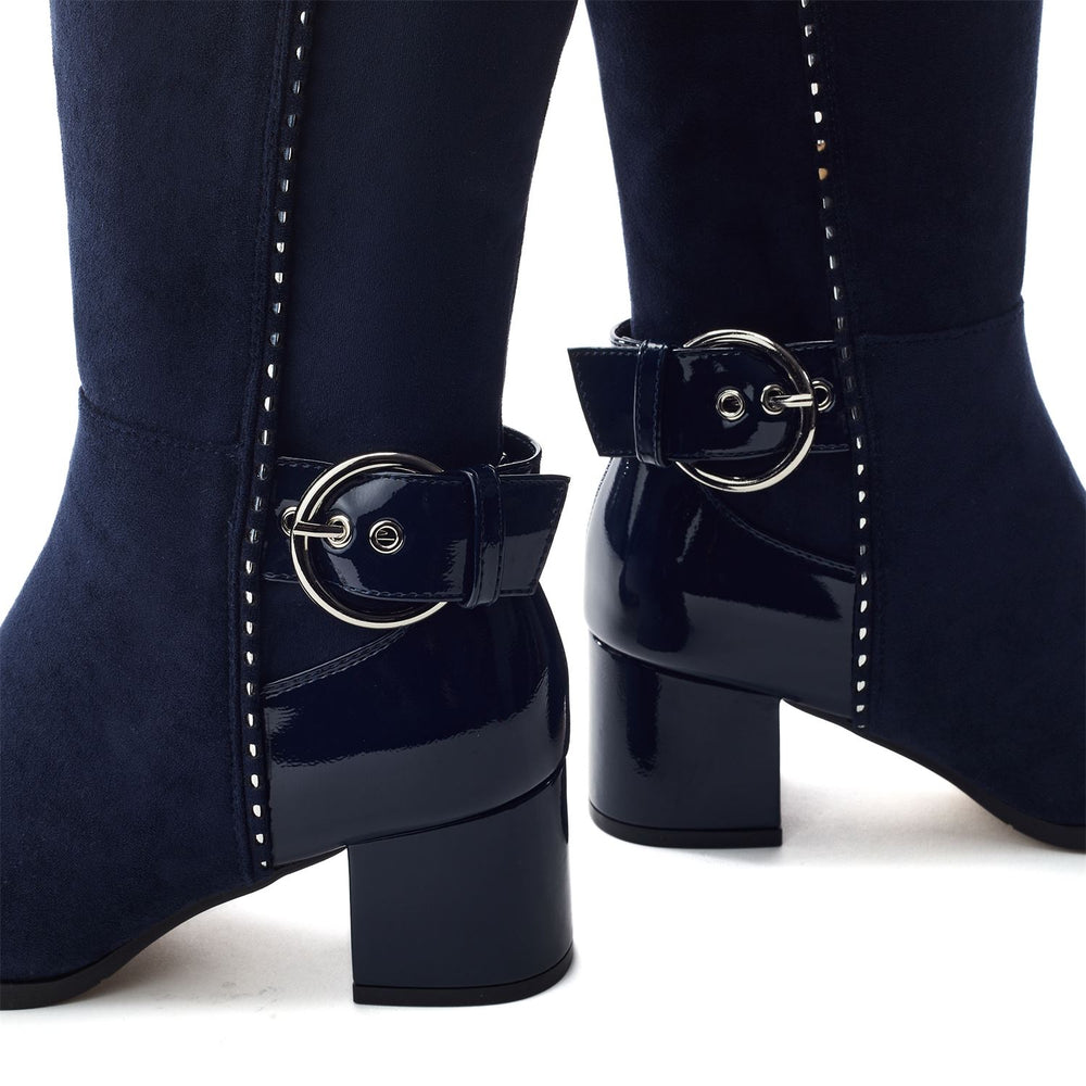 Sameena Navy Alcantara Boots
