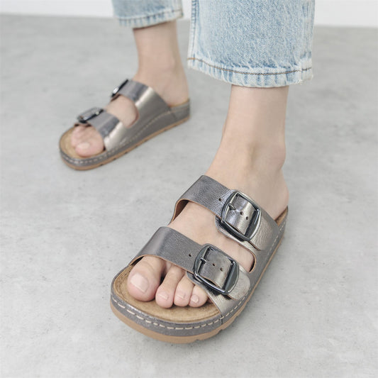 Sh Elate Pewter Leather Sandals