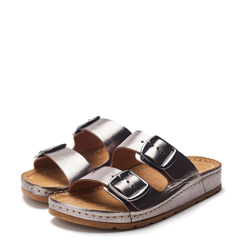Sh Elate Pewter Leather Sandals