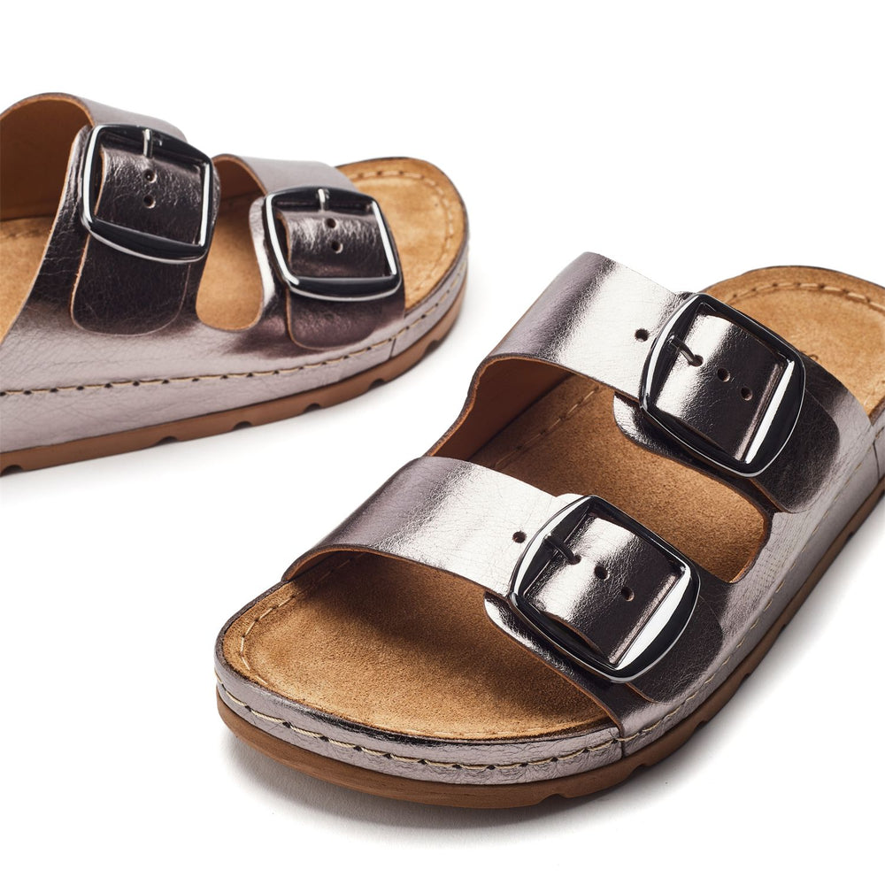 Sh Elate Pewter Leather Sandals