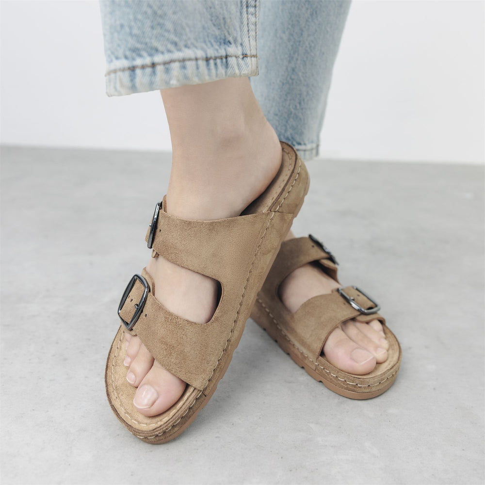 Sh Elate Tan Suede Sandals
