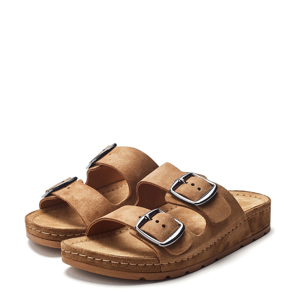 Sh Elate Tan Suede Sandals