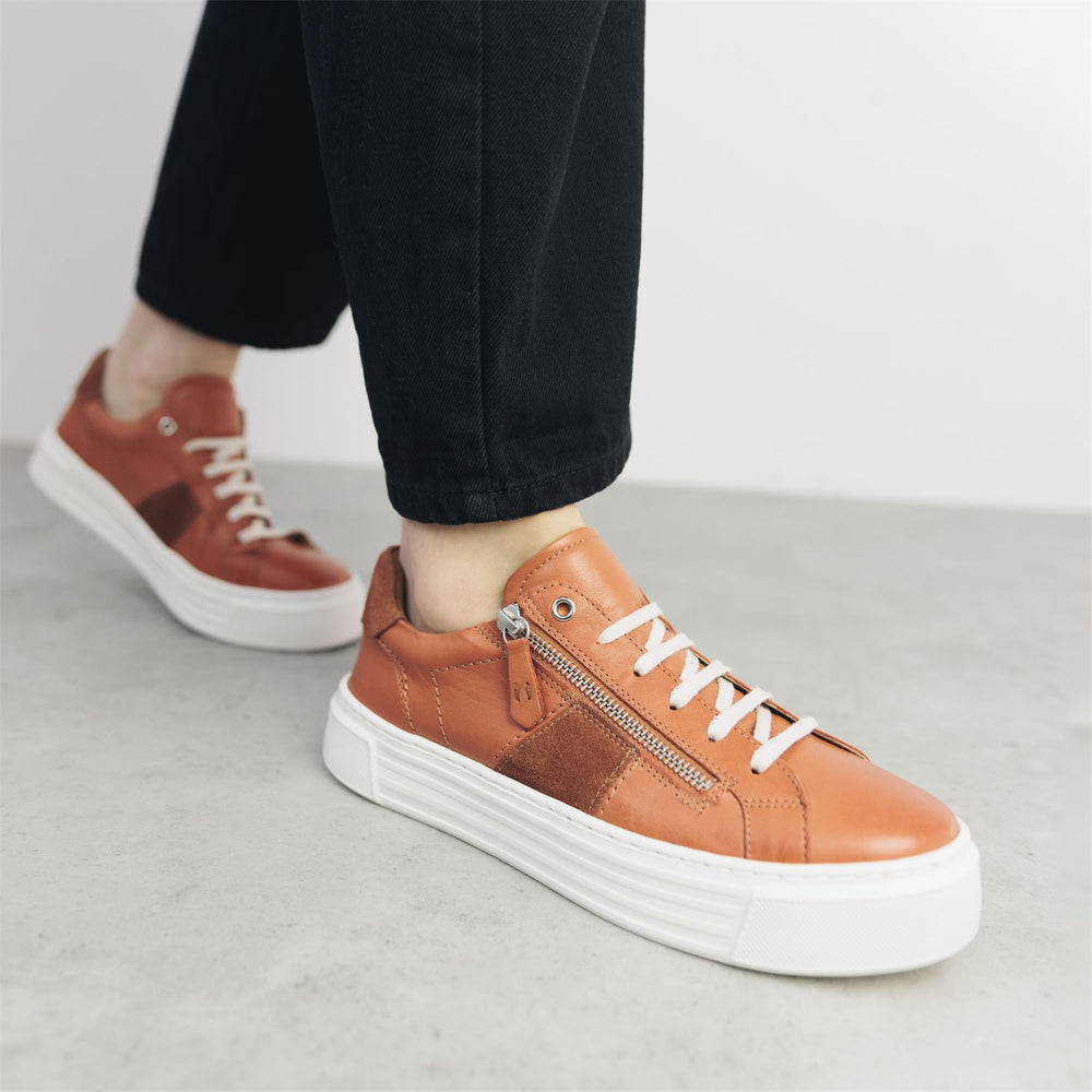 Sh Ely Dark-Orange Leather Trainers