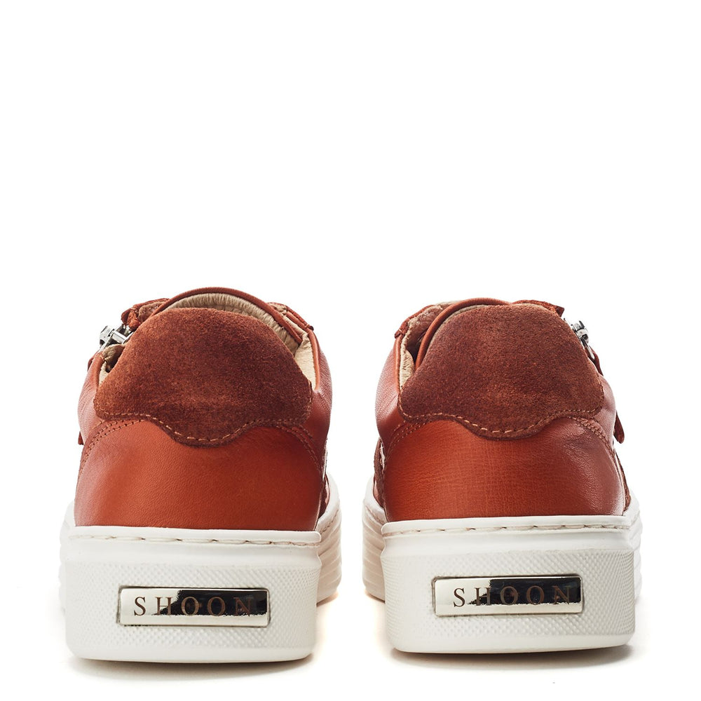 Sh Ely Dark-Orange Leather Trainers