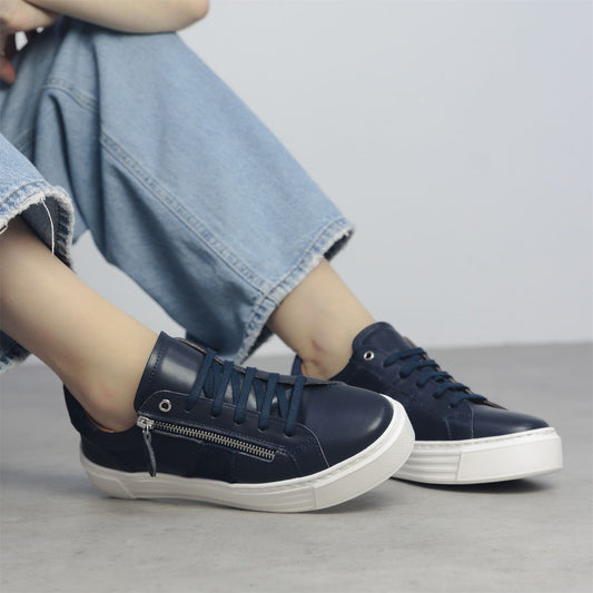 Sh Ely Navy Leather Trainers