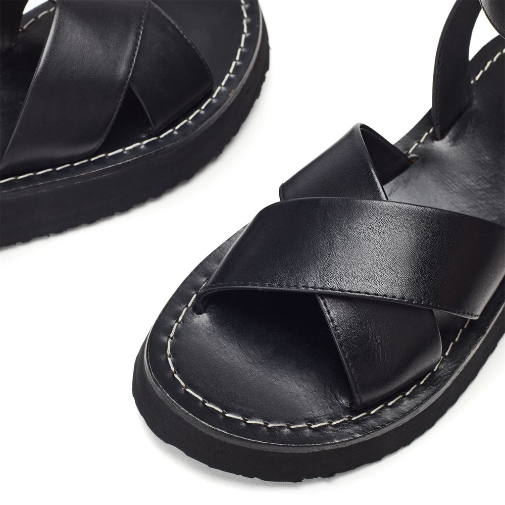 Sh Larise Black Leather Sandals