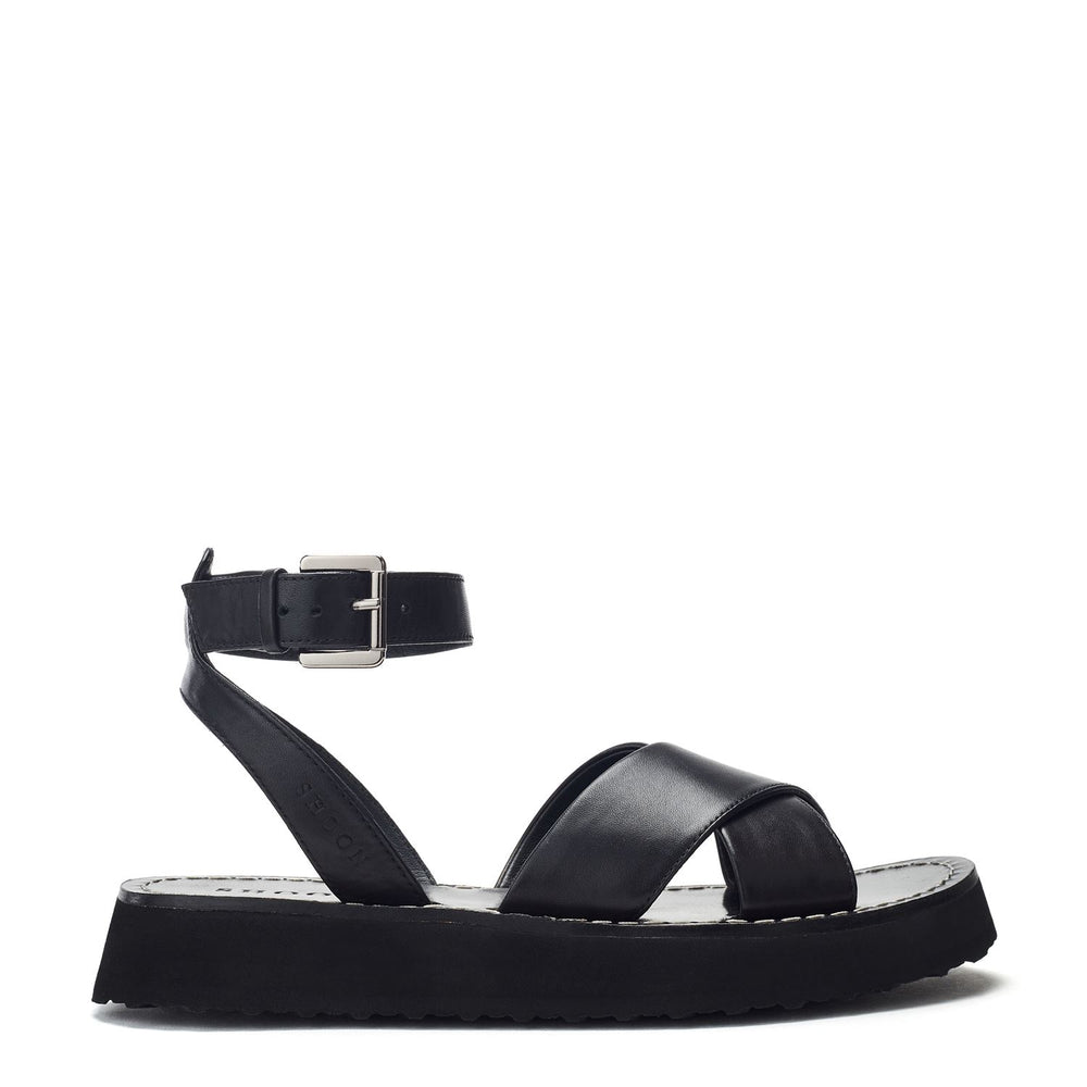 Sh Larise Black Leather Sandals
