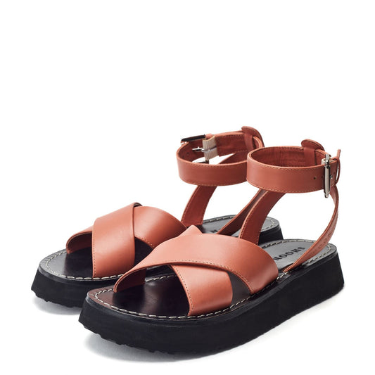 Sh Larise Dark-Orange Leather Sandals