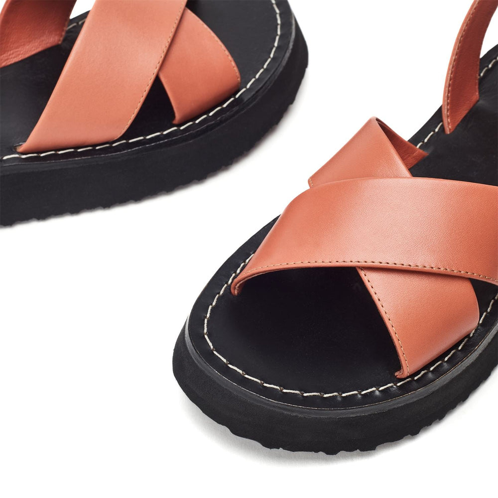 Sh Larise Dark-Orange Leather Sandals