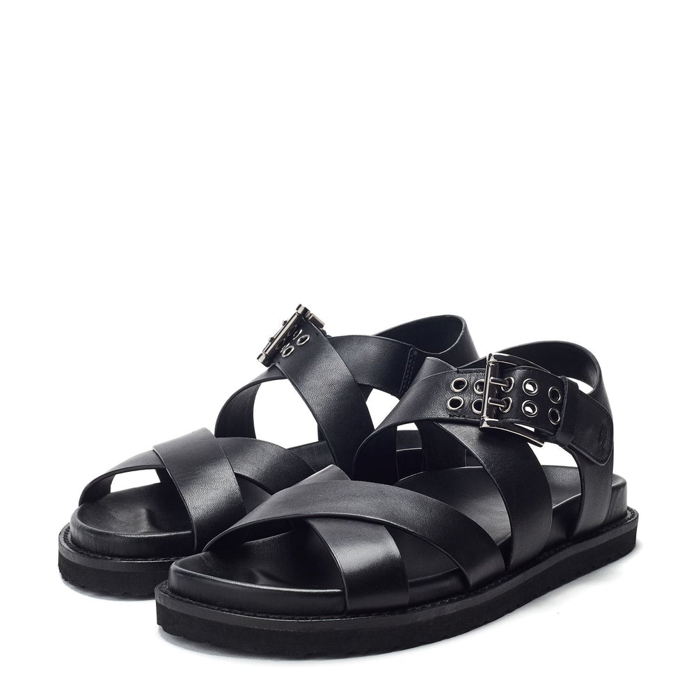 Sh Liner Black Leather Sandals