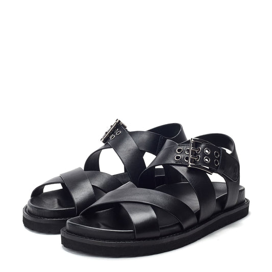 Sh Liner Black Leather Sandals