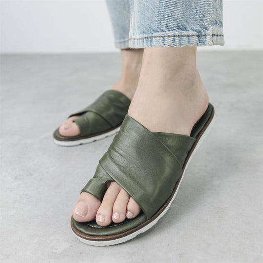 Sh Malmo Khaki Leather Sandals