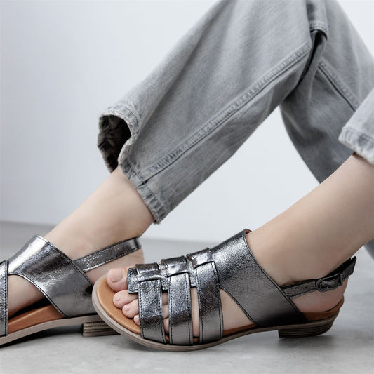 Sh Mere Pewter Leather Sandals