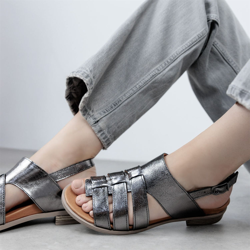 Sh Mere Pewter Leather Sandals