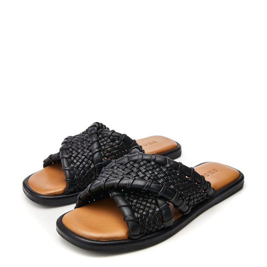 Sh Scope Black Leather Sandals