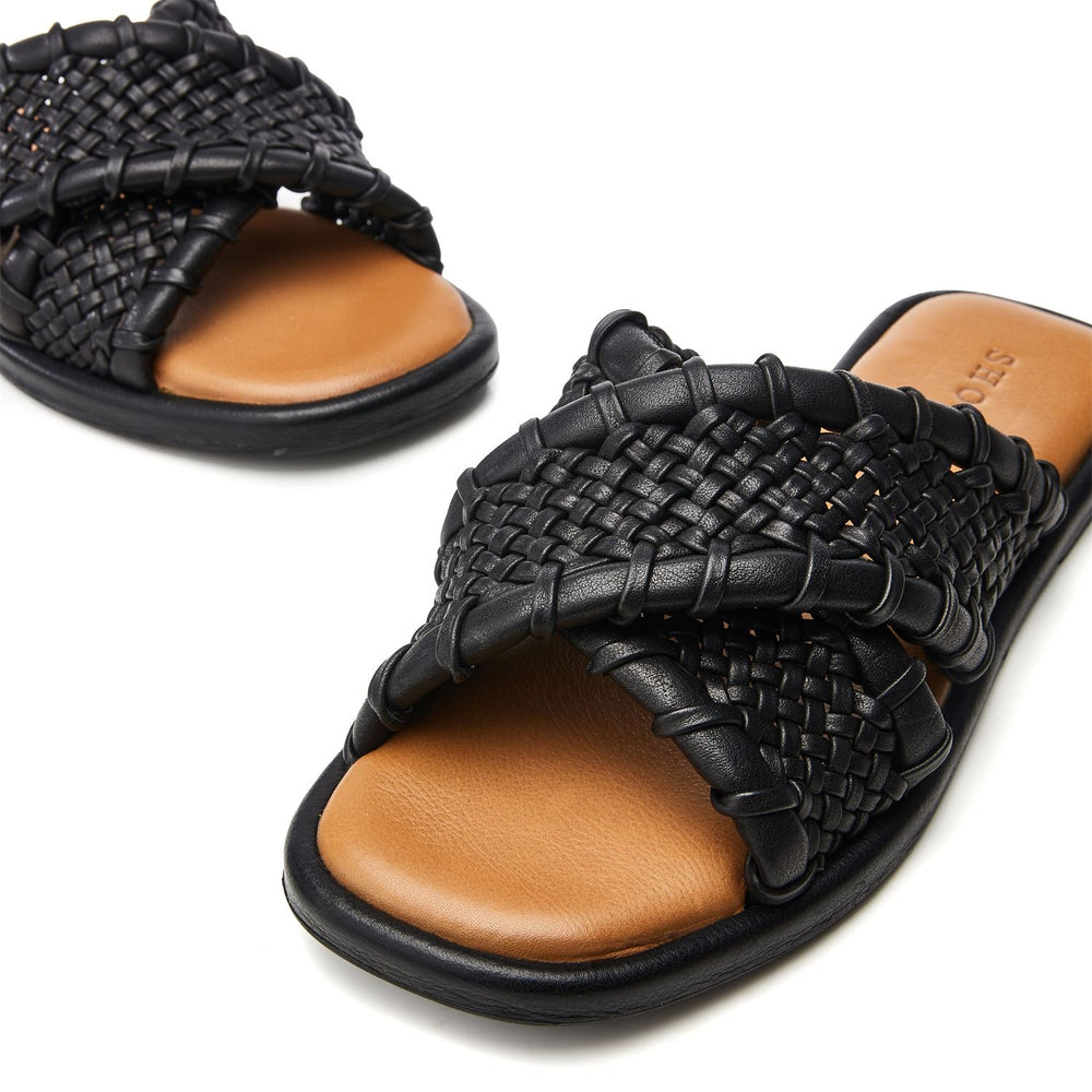 Sh Scope Black Leather Sandals